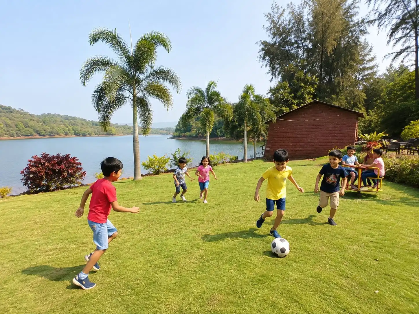 Kids lawn playing area at Viva Andur farmhouse